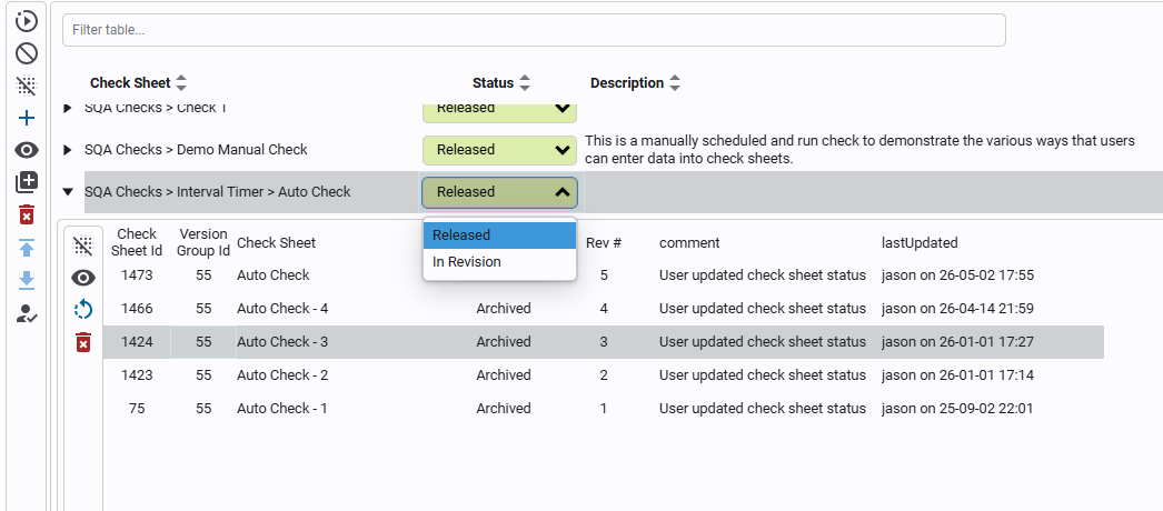 Check Sheet Versioning