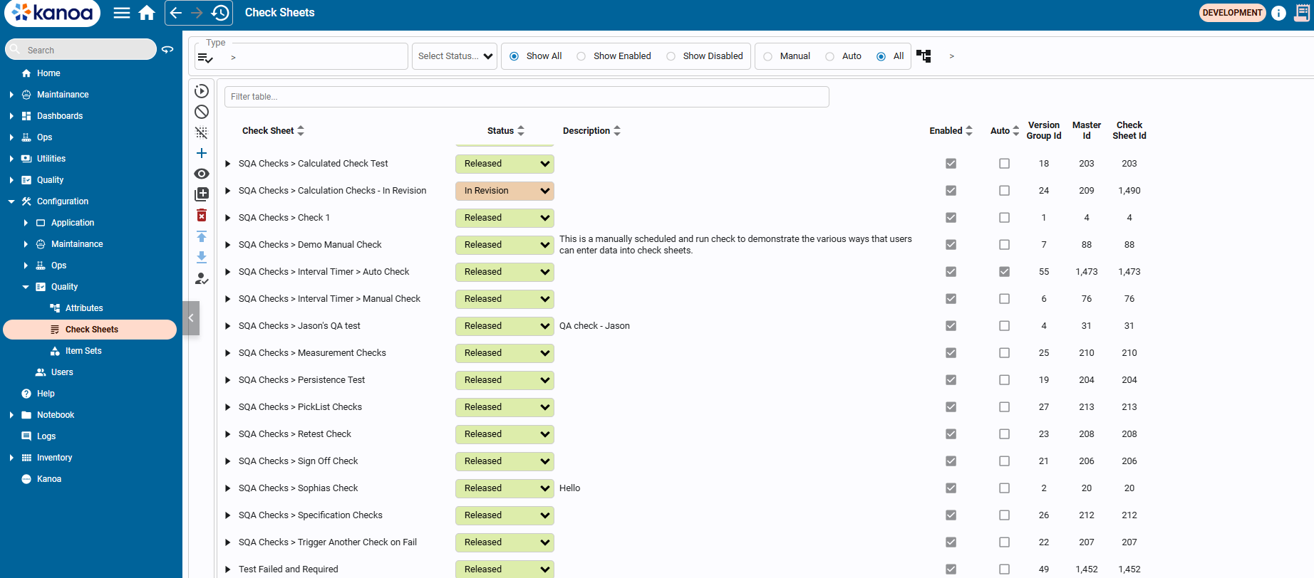 Configure Check Table