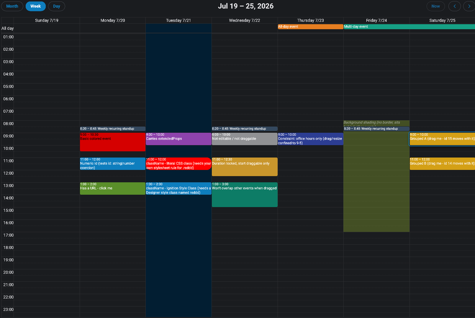 Calendar dark mode